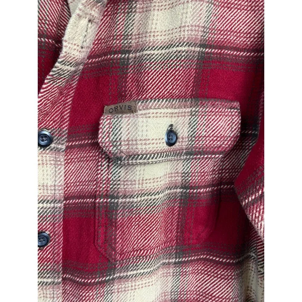 Orvis‎ Heavyweight Flannel Shirt Jacket Red Plaid Shacket Men size Large Pockets - Picture 8 of 12